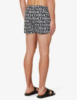 Versace Brand-typography Slip-pocket Regular-fit Swim Shorts -Outlet Daily Tops Store R04188866 GOLDPRINT ALT03