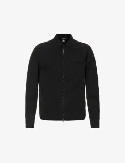 Zip-up Lens-pocket Cotton Shirt