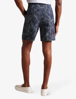 Ted Baker Postos Graphic-print Wide-leg Cotton Linen-blend Shorts -Outlet Daily Tops Store R04191946 NAVY ALT02