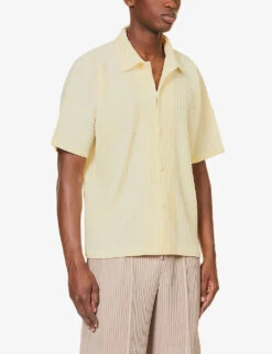 Pleated Split-side Knitted Polo Shirt 7 Pleated Split-side Knitted Polo Shirt -Outlet Daily Tops Store R04194077 LIGHTYELLOW ALT02