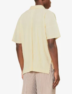 Pleated Split-side Knitted Polo Shirt 8 Pleated Split-side Knitted Polo Shirt -Outlet Daily Tops Store R04194077 LIGHTYELLOW ALT03