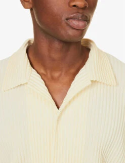 Pleated Split-side Knitted Polo Shirt 9 Pleated Split-side Knitted Polo Shirt -Outlet Daily Tops Store R04194077 LIGHTYELLOW ALT04