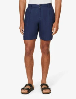 Sunspel Pleated Mid-rise Linen Shorts -Outlet Daily Tops Store R04194513 LIGHTNAVY ALT02