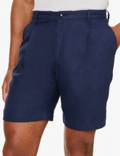 Sunspel Pleated Mid-rise Linen Shorts -Outlet Daily Tops Store R04194513 LIGHTNAVY ALT04