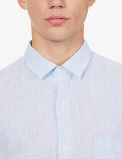 Sunspel Regular-fit Curved-hem Linen Shirt -Outlet Daily Tops Store R04194518 COOLBLUEMICROSTRIPE ALT04