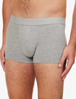 Sunspel Pack Of Two Elasticated-waistband Mid-rise Stretch-cotton Trunks -Outlet Daily Tops Store R04194525 GREYMELANGE ALT03
