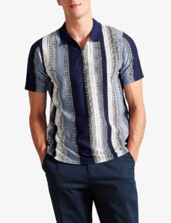 Ted Baker Walraf Stripe-pattern Short-sleeve Cotton Polo -Outlet Daily Tops Store R04194677 NAVY ALT02