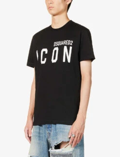 DSQUARED2 Icon Logo-print Short-sleeve Cotton-jersey T-shirt -Outlet Daily Tops Store R04196737 BLACK ALT02