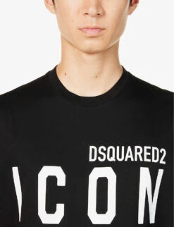 DSQUARED2 Icon Logo-print Short-sleeve Cotton-jersey T-shirt -Outlet Daily Tops Store R04196737 BLACK ALT04