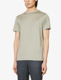 Emporio Armani Brand-print Regular-fit Jersey T-shirt -Outlet Daily Tops Store R04196961 SALVIA ALT02
