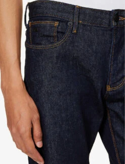 Emporio Armani Tapered-leg Slim-fit Stretch-denim Jeans 10 Emporio Armani Tapered-leg Slim-fit Stretch-denim Jeans -Outlet Daily Tops Store R04197004 RICEABLU ALT04