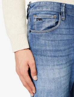 Emporio Armani Brand-plaque Straight-leg Stretch-denim Jeans 11 Emporio Armani Brand-plaque Straight-leg Stretch-denim Jeans -Outlet Daily Tops Store R04197005 DENIMBLUMD ALT04