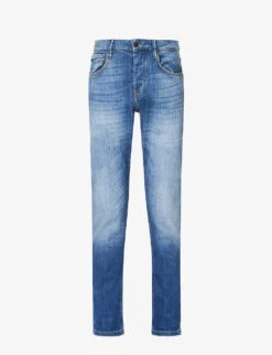 Emporio Armani Brand-plaque Straight-leg Stretch-denim Jeans