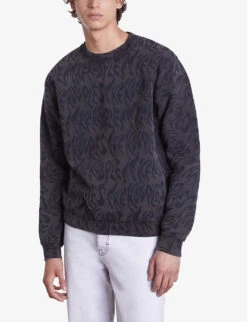 THE KOOPLES Graphic-print Ribbed-trim Cotton Sweatshirt -Outlet Daily Tops Store R04197351 BLACKWASHED ALT02