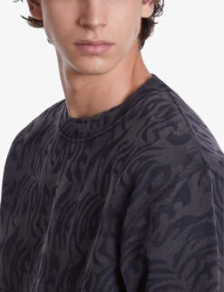 THE KOOPLES Graphic-print Ribbed-trim Cotton Sweatshirt -Outlet Daily Tops Store R04197351 BLACKWASHED ALT04