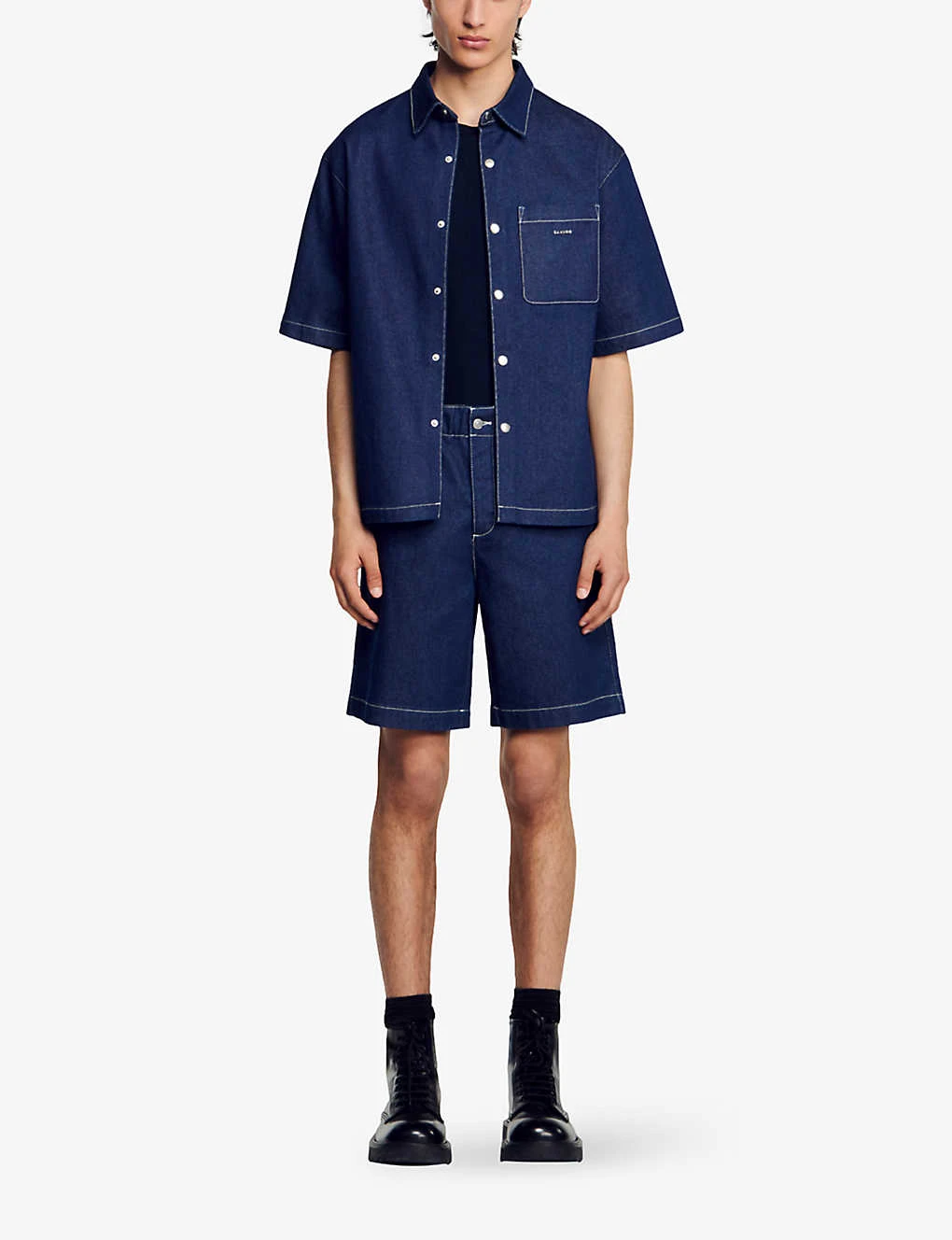 Sandro Logo-embroidered Patch-pocket Relaxed-fit Denim Shirt 2 Sandro Logo-embroidered Patch-pocket Relaxed-fit Denim Shirt - Image 2