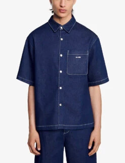 Sandro Logo-embroidered Patch-pocket Relaxed-fit Denim Shirt 6 Sandro Logo-embroidered Patch-pocket Relaxed-fit Denim Shirt -Outlet Daily Tops Store R04197538 DENIMJEAN ALT02