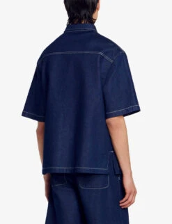 Sandro Logo-embroidered Patch-pocket Relaxed-fit Denim Shirt 7 Sandro Logo-embroidered Patch-pocket Relaxed-fit Denim Shirt -Outlet Daily Tops Store R04197538 DENIMJEAN ALT03