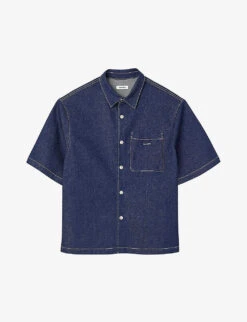 Sandro Logo-embroidered Patch-pocket Relaxed-fit Denim Shirt