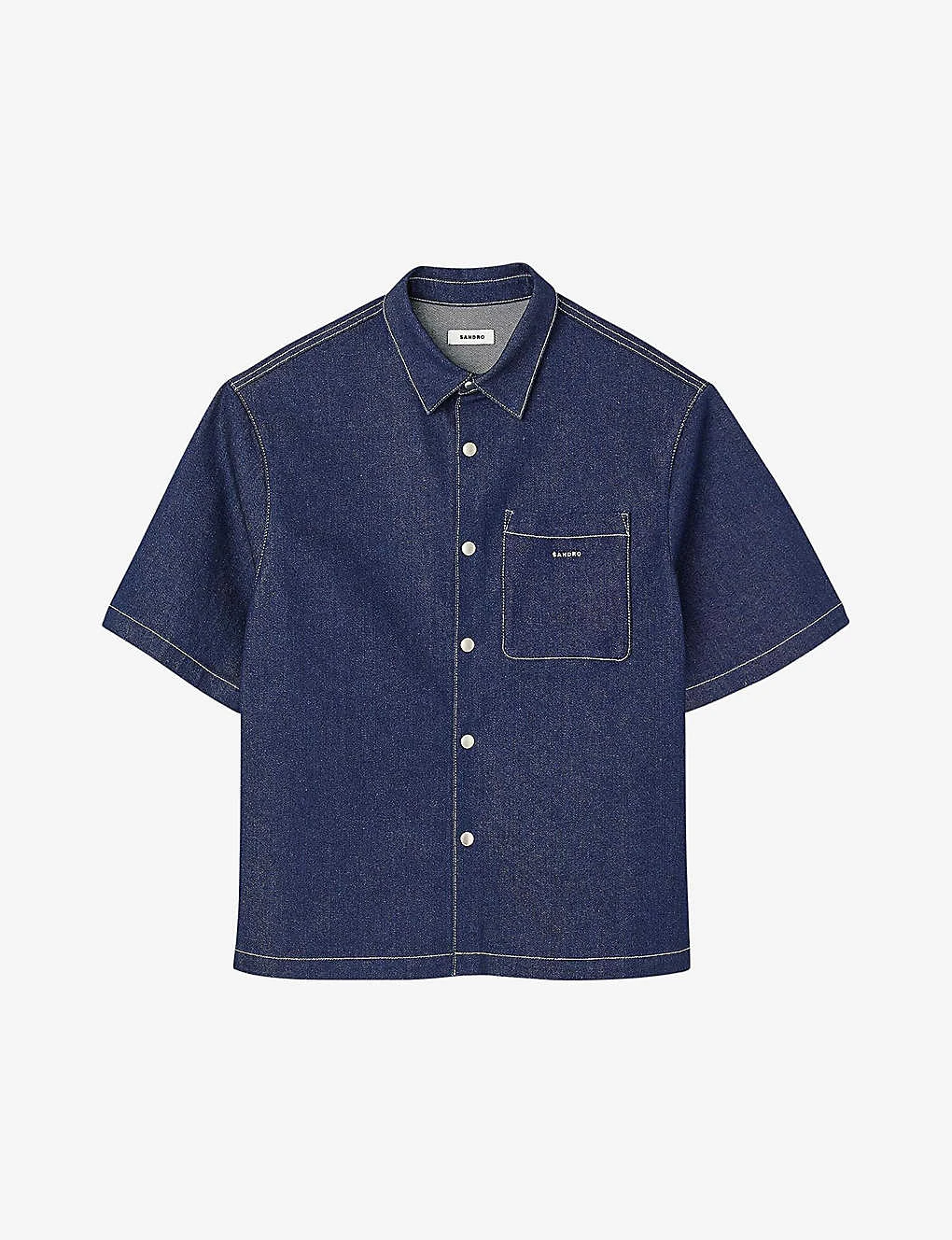 Sandro Logo-embroidered Patch-pocket Relaxed-fit Denim Shirt 1 Sandro Logo-embroidered Patch-pocket Relaxed-fit Denim Shirt