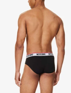 MOSCHINO Pack Of Three Logo-waistband Stretch-cotton Briefs 6 MOSCHINO Pack Of Three Logo-waistband Stretch-cotton Briefs -Outlet Daily Tops Store R04199665 BLACK555 ALT02