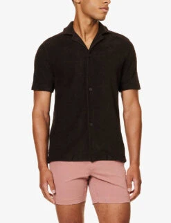 ORLEBAR BROWN Towelling-texture Brand-tab Regular-fit Terry-cotton Shirt -Outlet Daily Tops Store R04206182 TRUFFLE ALT02