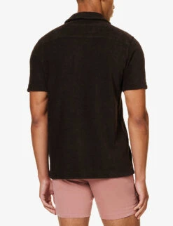 ORLEBAR BROWN Towelling-texture Brand-tab Regular-fit Terry-cotton Shirt -Outlet Daily Tops Store R04206182 TRUFFLE ALT03