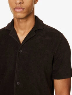 ORLEBAR BROWN Towelling-texture Brand-tab Regular-fit Terry-cotton Shirt -Outlet Daily Tops Store R04206182 TRUFFLE ALT04